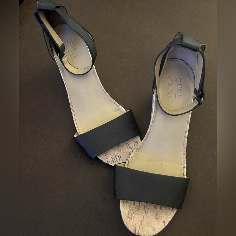 Naturalized faux leather wedges